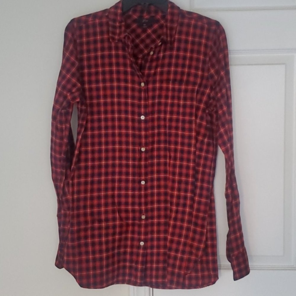 J Crew Women Plaid Flannel Tall Button Up Shirt 6T